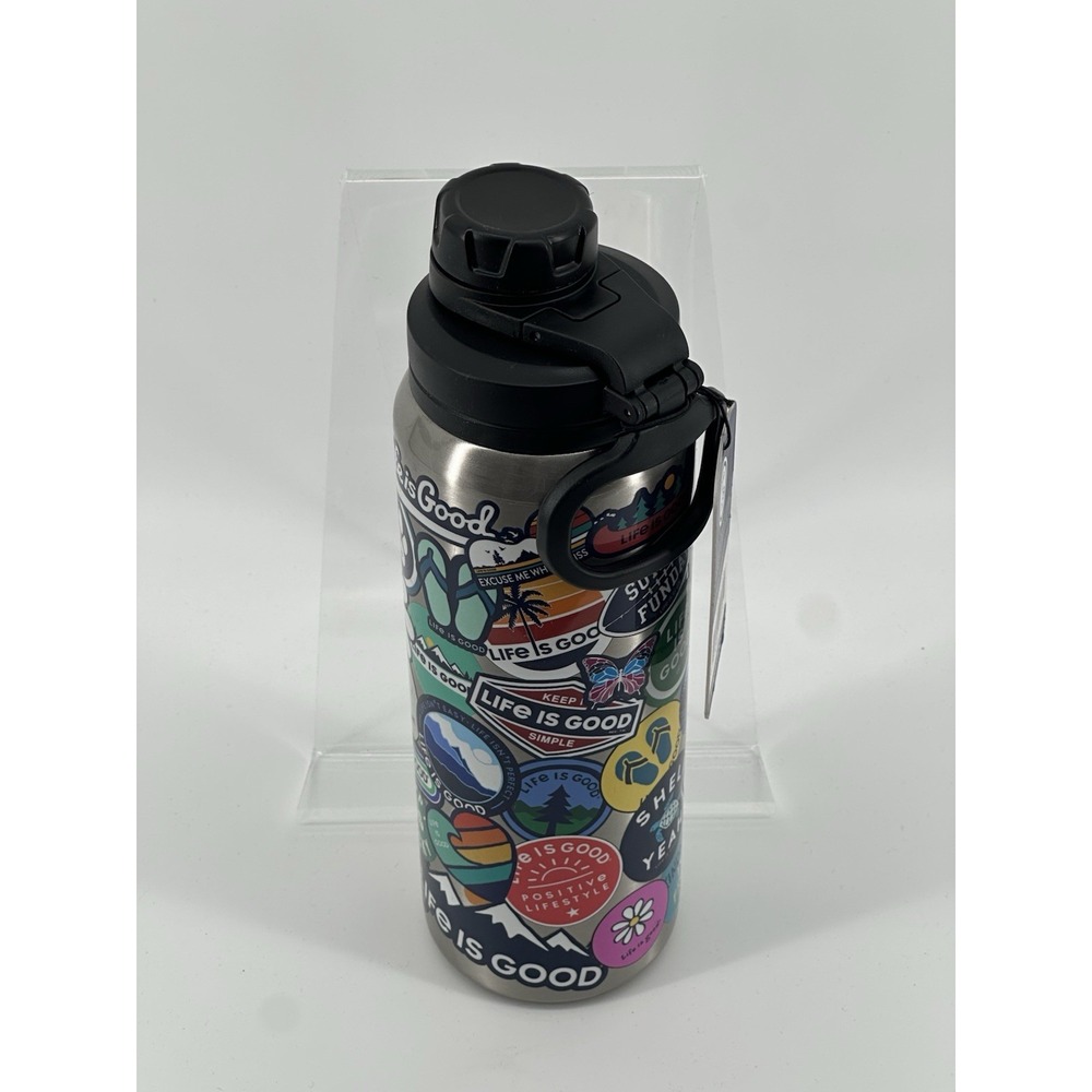 Life Is Good 40 oz Stainless Steel Water Bottle Collage Sticker Wide Mouth New
